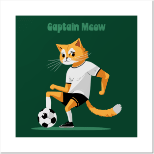 Captain meow - Cat playing football Posters and Art